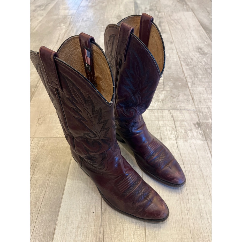 Dan Post Mens Burgundy Leather Western Cowboy‎ Boots 16773 Made in USA Size 9.5D